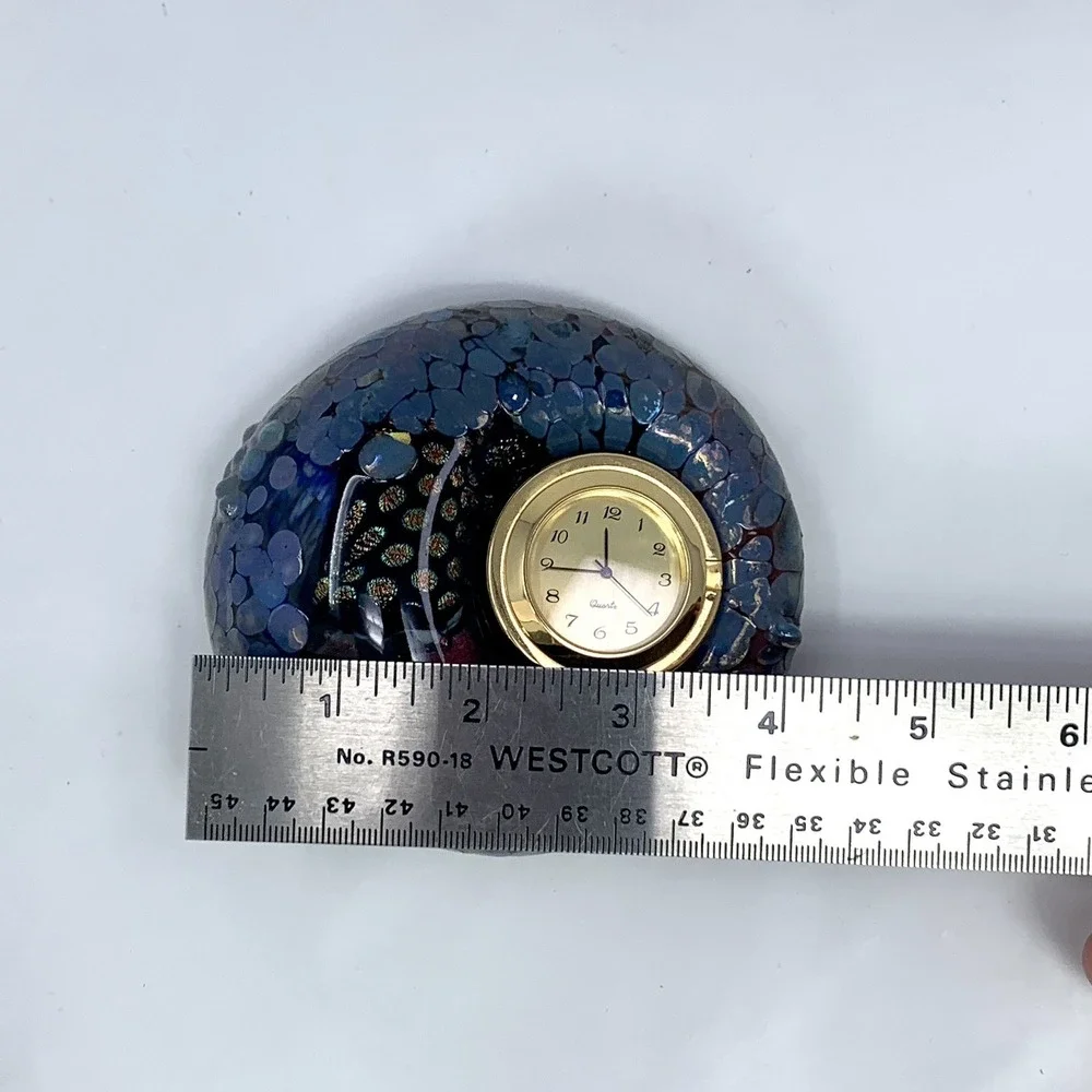 Vtg Art Glass Paperweight Clock Hal Wahlborg Studio Abstract Blue 4.5